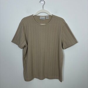 Basic Editions Pointelle Short Sleeve Crew Neck Top Women's Large Classic Fall